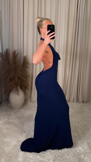 Amor halter-neck kjóll navyblár