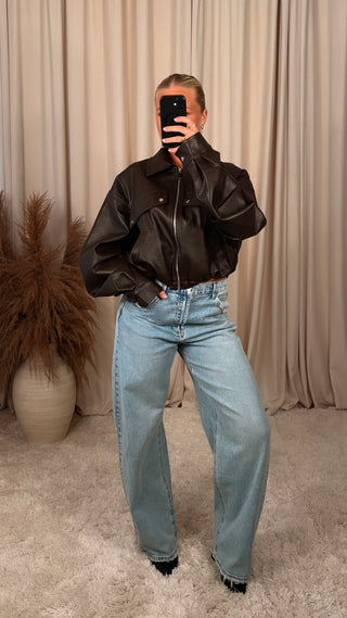 Copper leather jakki brúnn