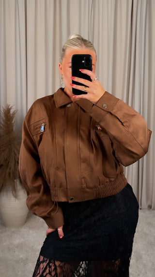 Moch sude-biker jakki brúnn