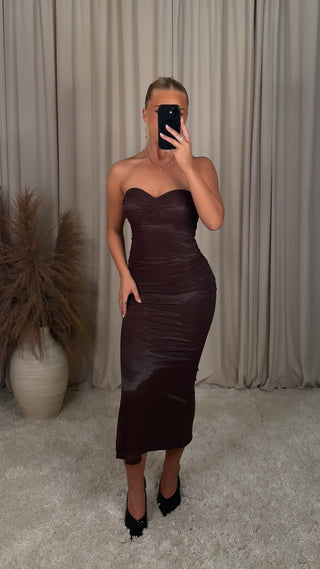 Privy strapless dress brown
