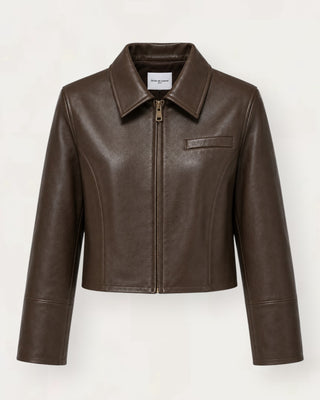 Drole zip leather jakki brúnn