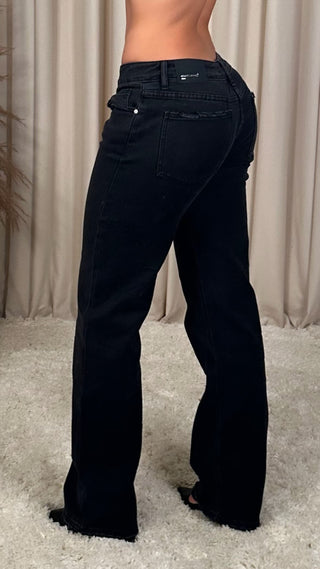 Queen low waist gallabuxur svartar
