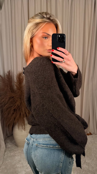 Lucc wrap knit peysa brún