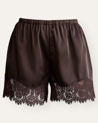 Eight satin-lace stuttbuxur brúnar