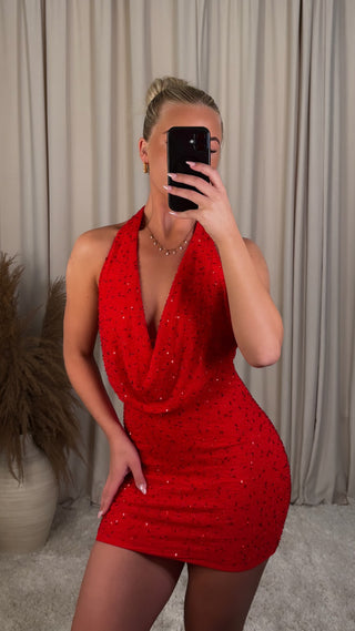Chic halter kjóll rauður
