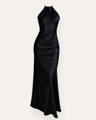 Eight satin-halter kjóll svartur