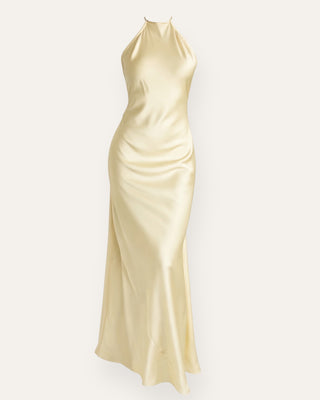 Eight satin-halter kjóll gulur