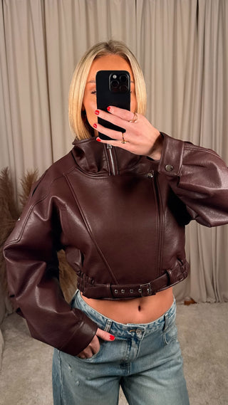Drole biker leather jakki vínrauður