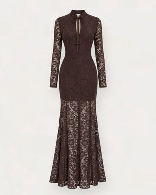 Soy long-lace kjóll brúnn