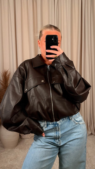 Copper leather jakki brúnn