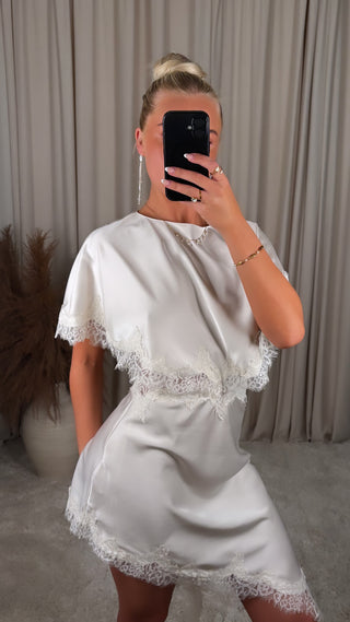 GD satin-lace kjóll offwhite