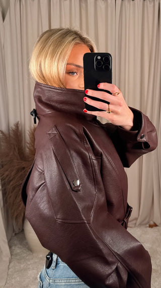 Drole biker leather jakki vínrauður