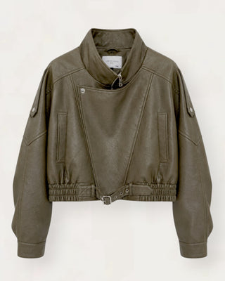 Drole biker leather jakki mosagrænn