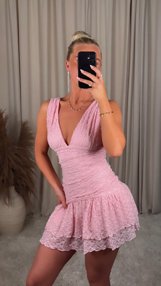 Vera lace mini kjóll bleikur