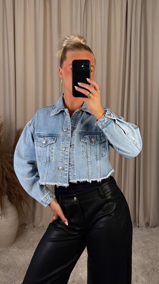 Marly cropped gallajakki ljós blár