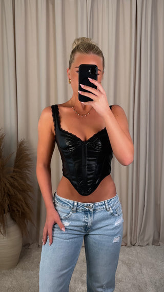 Chic lace-pu corset toppur