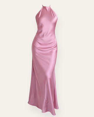 Eight satin-halter kjóll bleikur