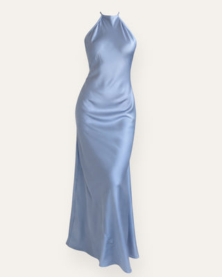 Eight satin-halter kjóll blár