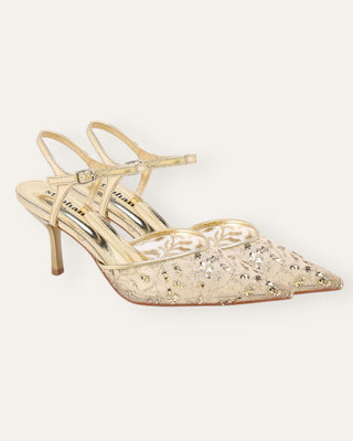 Steph glimmer-lace hælaskór gull