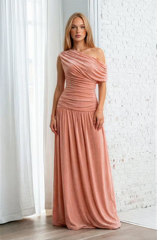 Lucy off-shoulder kjóll peach
