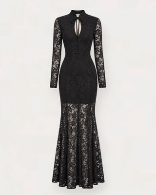 Soy long-lace kjóll svartur