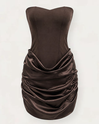 Ivi strapless kjóll brúnn