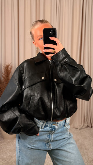 Copper leather jakki svartur