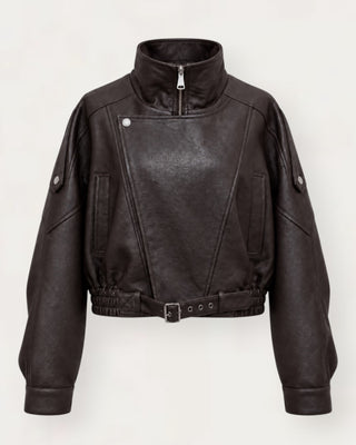 Drole biker leðurjakki brúnn