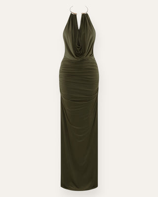Lucy halter-gold kjóll olive