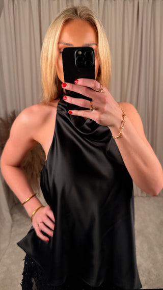 Lucy satin pallíettukjóll svartur